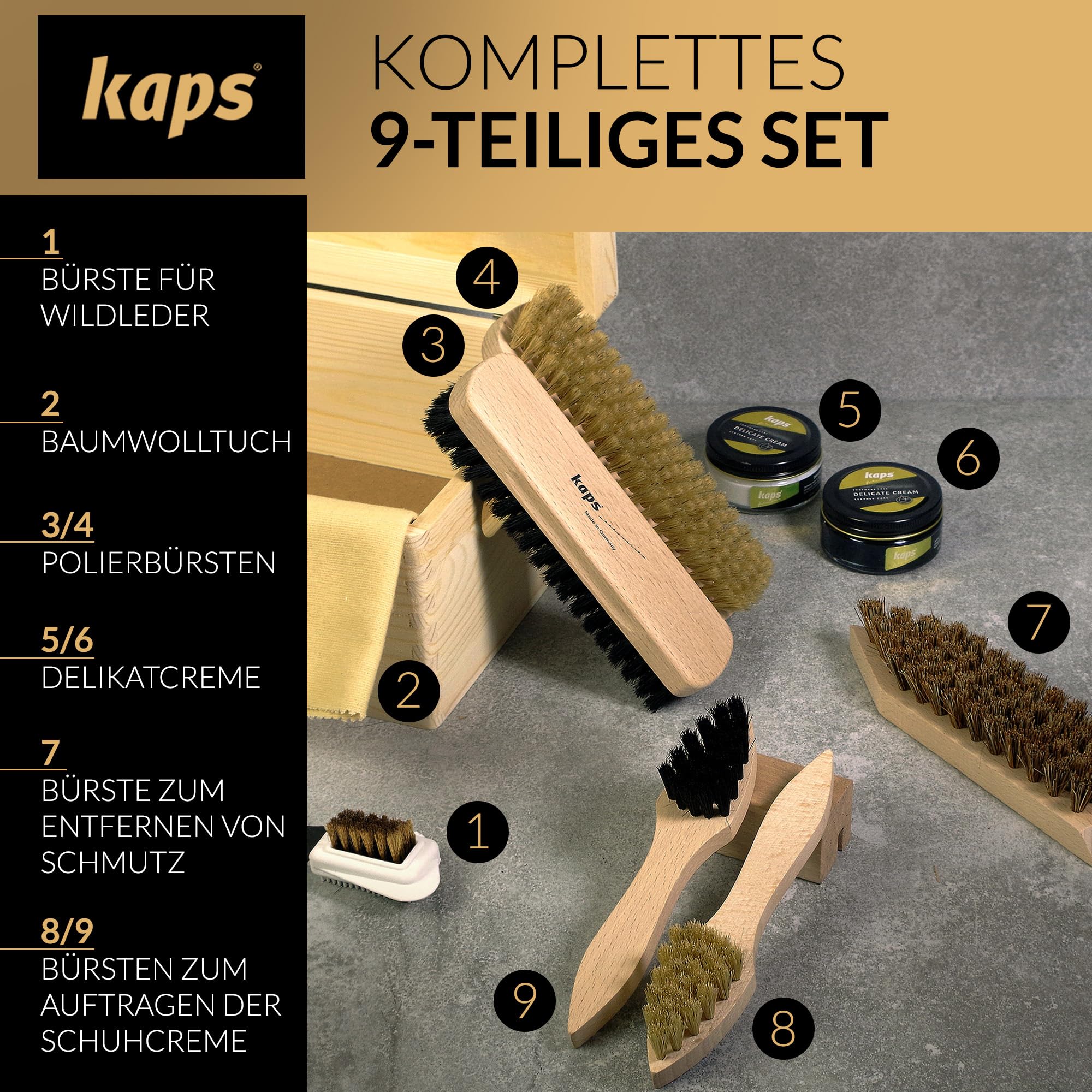 kaps-schuhputzset-f-r-lederschuhe-stiefel-9-teilig-im-kiefernholz-kasten image 2