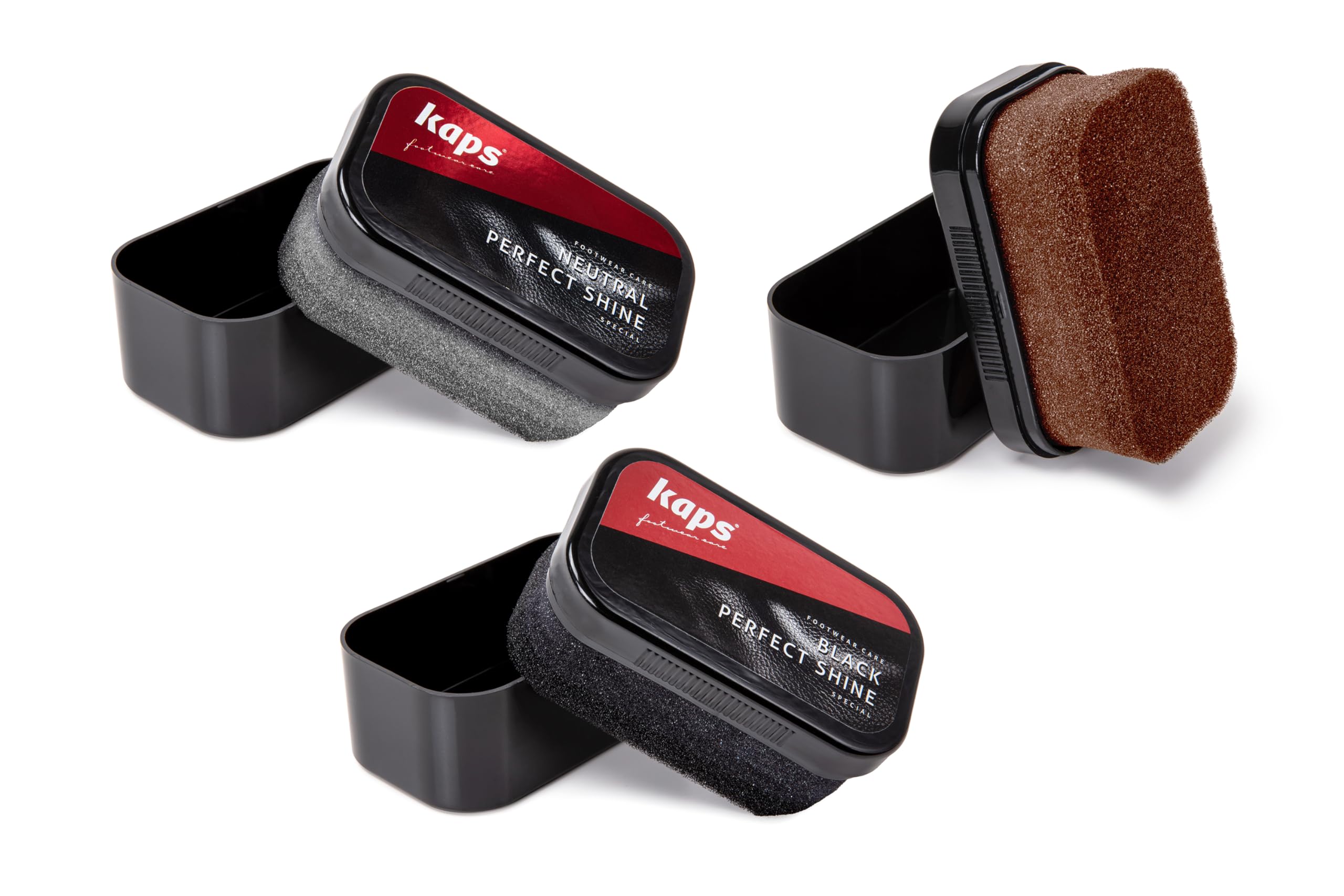 kaps-perfect-shine-schuhputzschwamm-3er-set-schwarz-braun-farblos-f-r-glattleder image 1