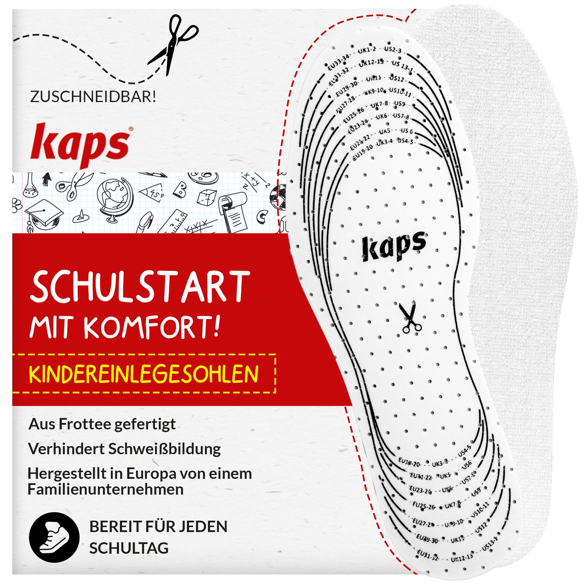 kaps-kinder-einlegesohlen-baumwollfrottee-zuschneidbar-bis-eu-35 image 1