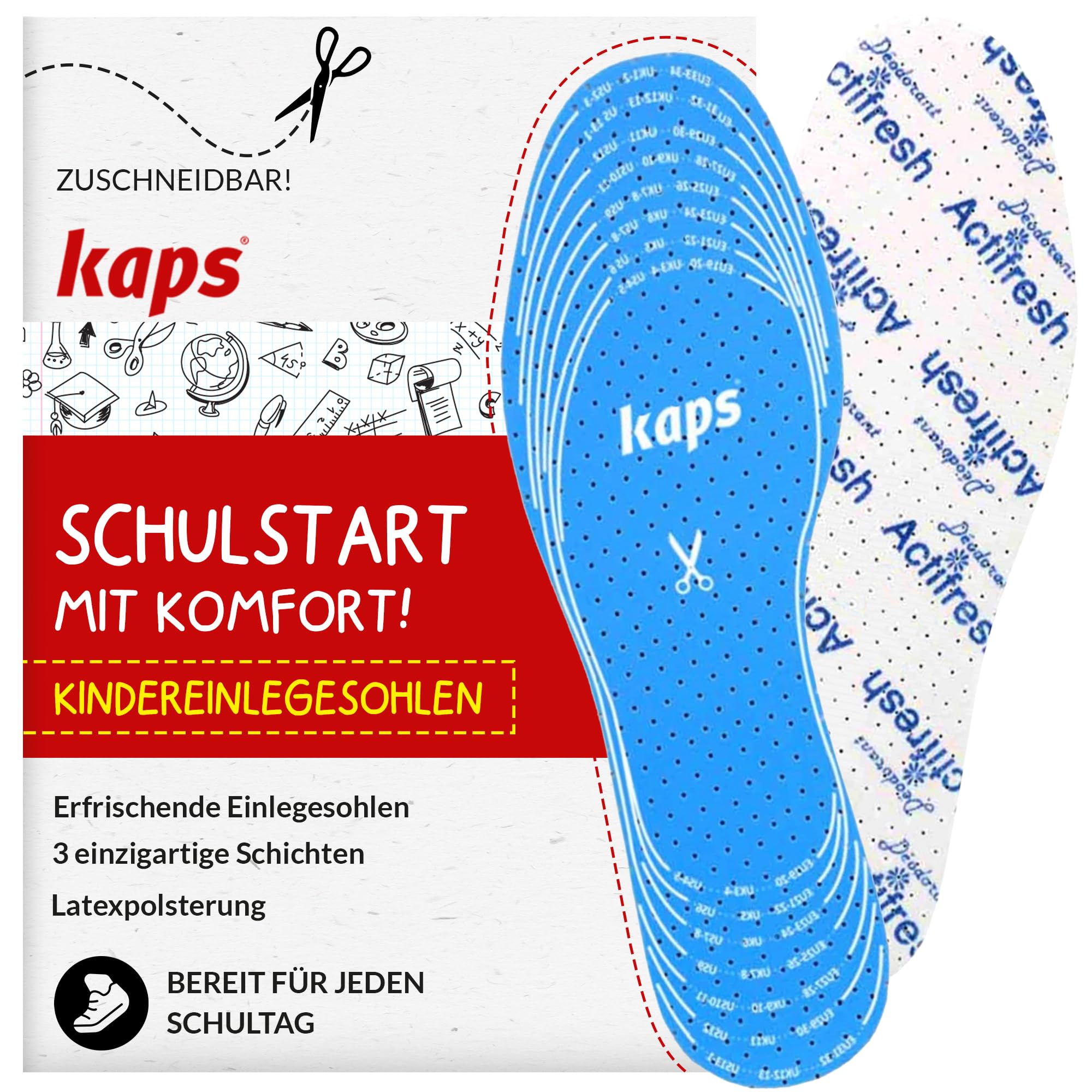 kaps-actifresh-kinder-einlegesohle-zuschneidbare-latexschaum-sohle-eu-19-35 image 1
